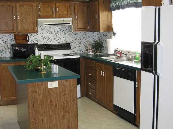 Spacious kitchen with center island.