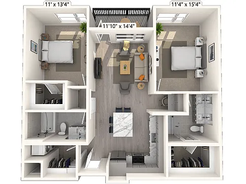 Floor plan B2.1 2x2 1091 SF
