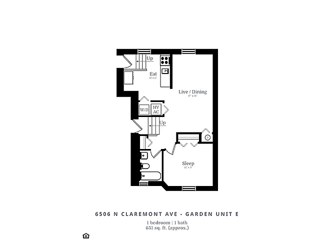 Floor plan 1 Bedroom | 1 Bath (B3)