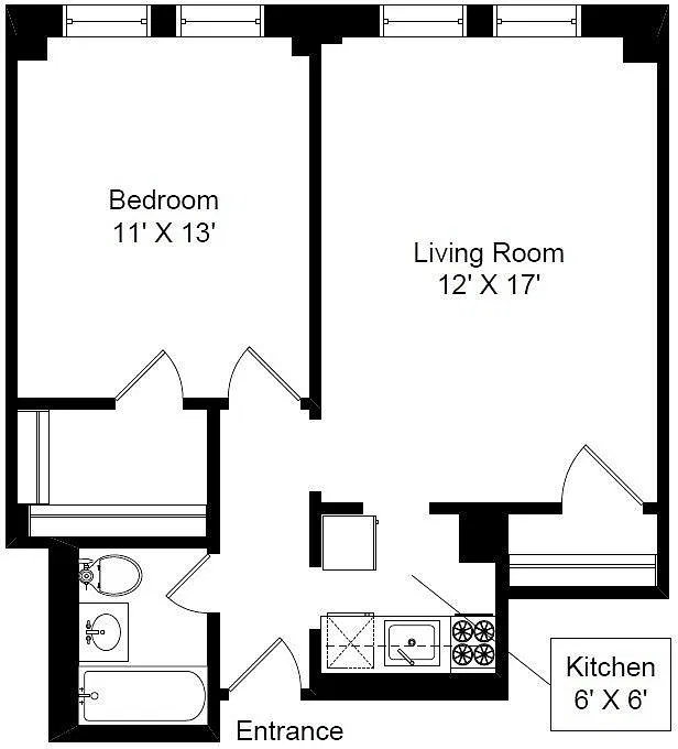 Floor plan East Facing 1 Bedroom