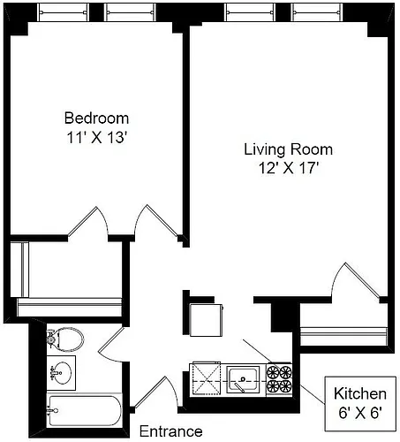 Floor plan East Facing 1 Bedroom