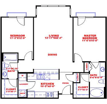 Floor plan Traditional 2x2 1042-1193 SF