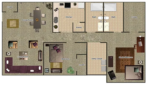 Floor plan Two Bedroom Two Bathroom