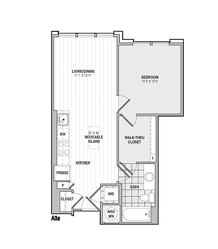 Floor plan 1Bed/1Bath-A3a