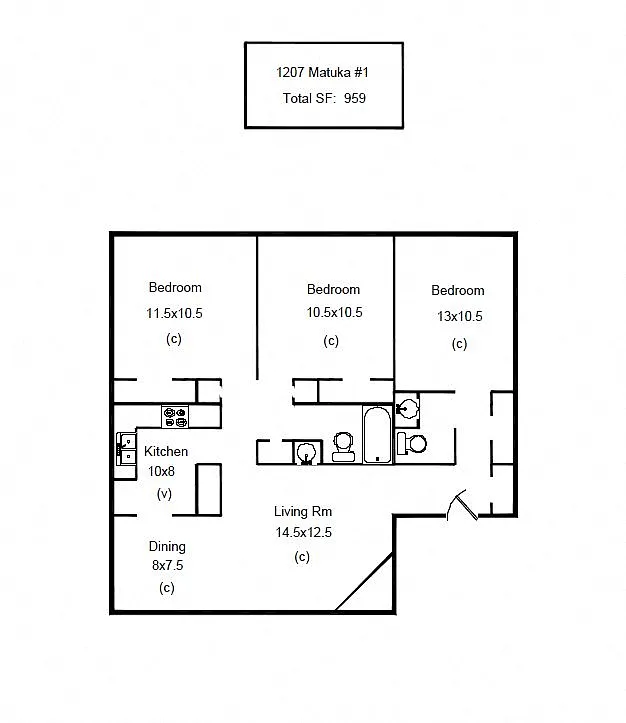 Floor plan 3 Bedroom 2 Bath