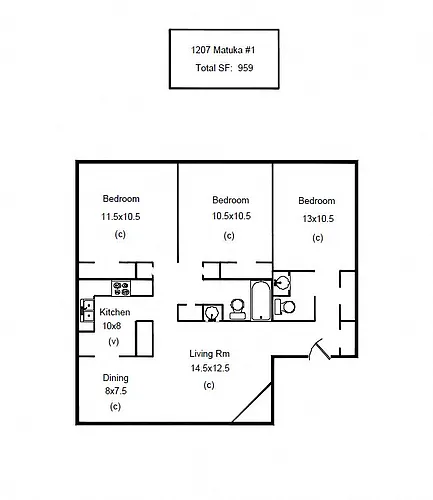 Floor plan 3 Bedroom 2 Bath