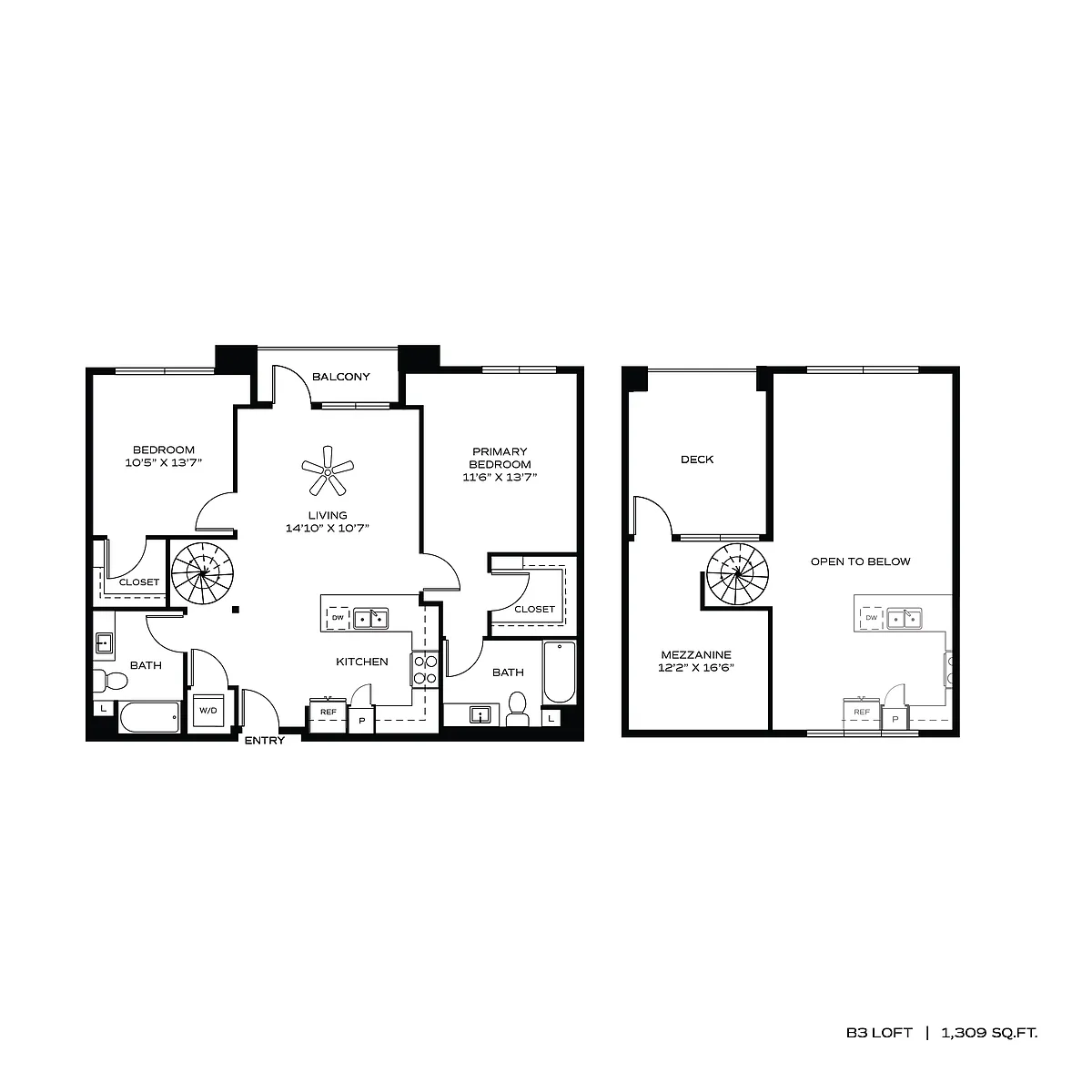 Floor plan 2BR/2BA B3 LOFT