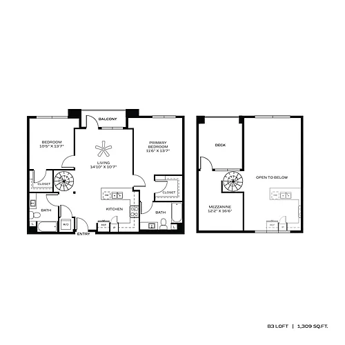 Floor plan 2BR/2BA B3 LOFT