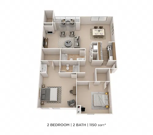 Floor plan Two Bedroom 2 Bath- 1,150 sqft