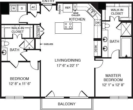 WaterWall Place - B3 - 2 Beds - 2 Baths - 1397 Sq. ft.