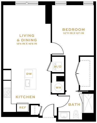 Floor plan 1 Bedroom - 1 Bath | A01