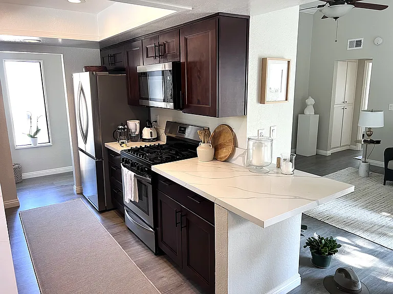 Kitchen with living room to the right