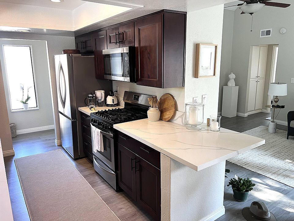 Kitchen with living room to the right