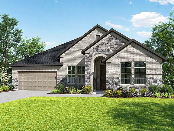 Elevation C is a single story brick and stone home design with a unique double basketweave brick fea