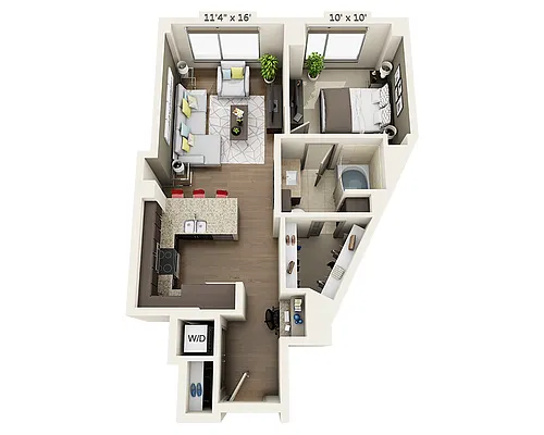 Floor plan One Bedroom A1B