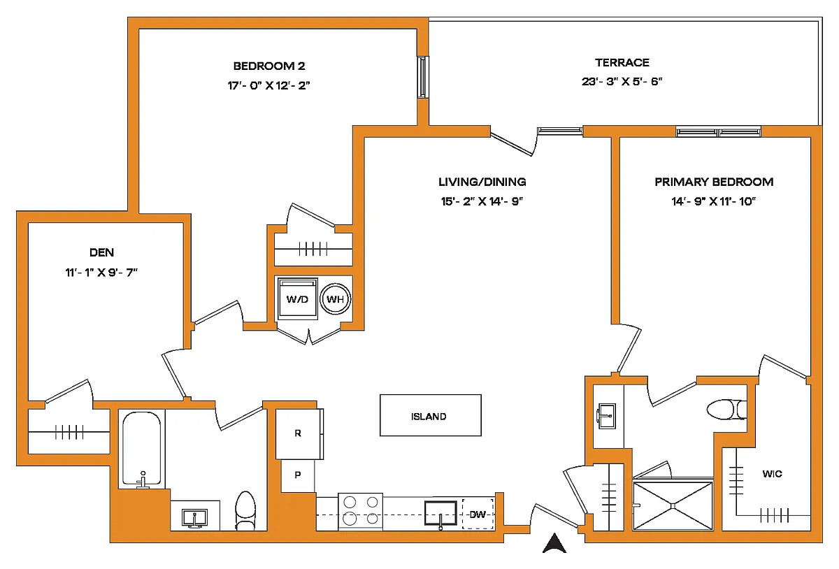 Floor plan 2 Bed/2 Bath Den-B7-T Mason