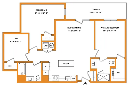 Floor plan 2 Bed/2 Bath Den-B7-T Mason