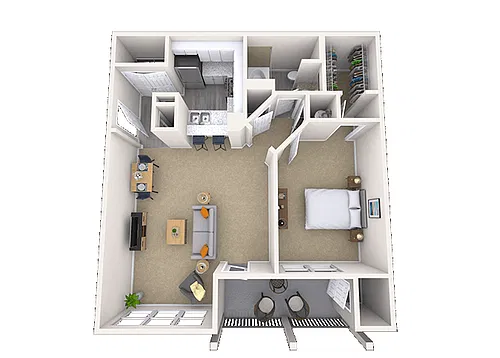 Floor plan Traditional 1x1 884 SF