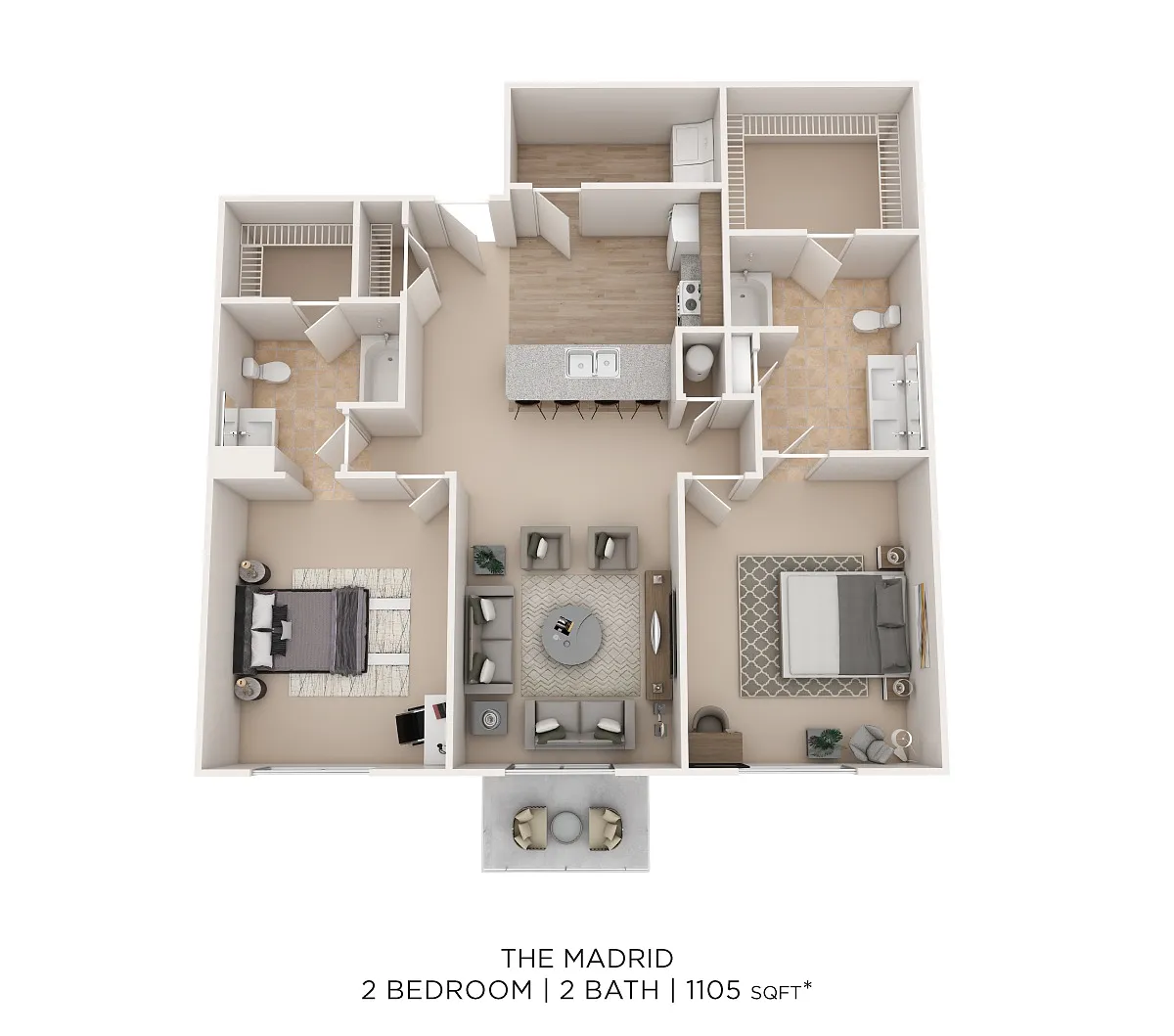Floor plan Madrid - 2 Bed 2 Bath 1105 sqft