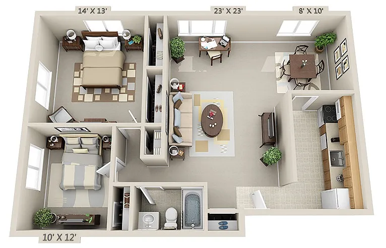 Floor plan 2 Bed 1 Bath