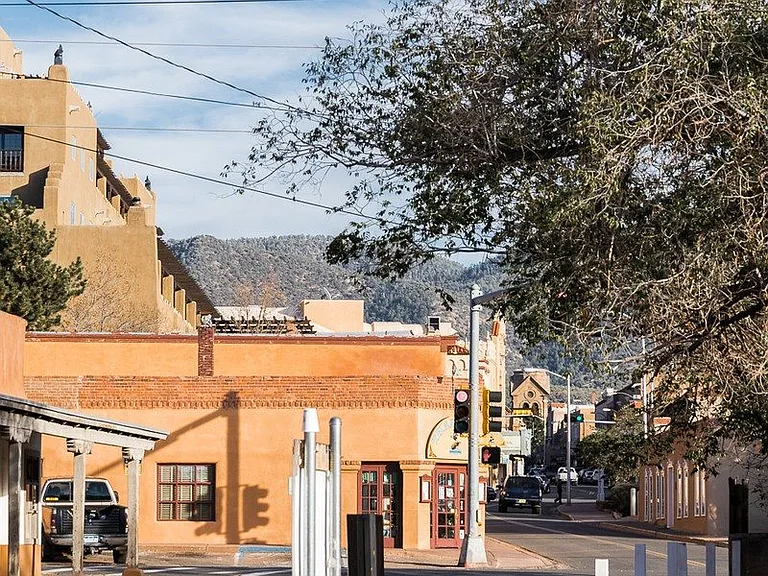 View up the street with cathedral at end of W San Francisco St.
