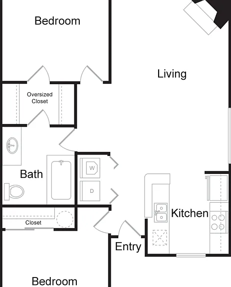 Two Bedroom, One Bathroom (873 sq ft) Two Bedroom, One Bathroom (873 sq ft)
