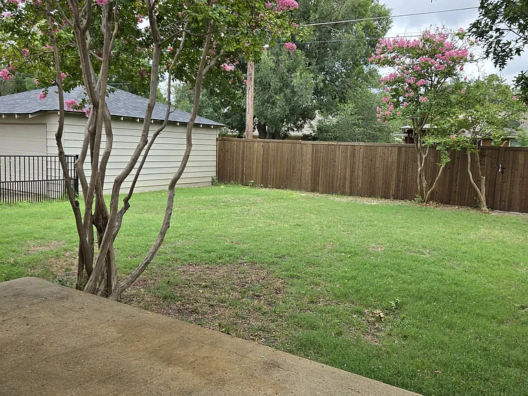 View of the backyard toward the neighbor's garage.