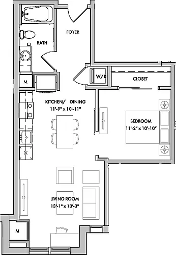Floor plan Mansions 1 1 Bed/1 Bath-A6