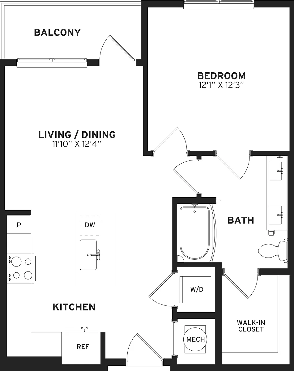 Floor plan 1 Bed/1 Bath-A3