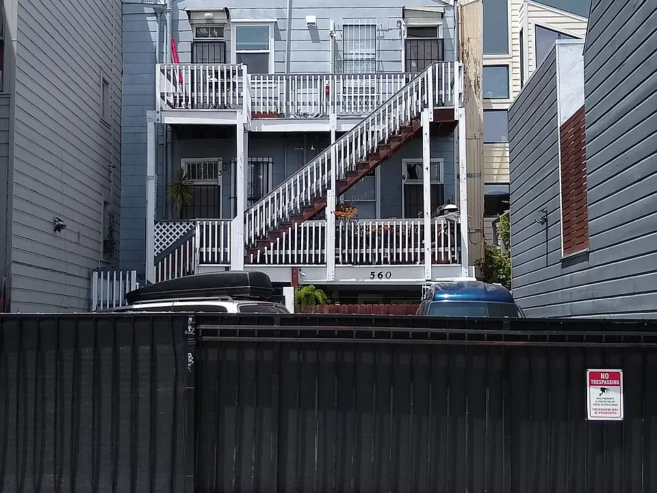 560 Grove from street. Unit one is upper right unit at top of stairs.