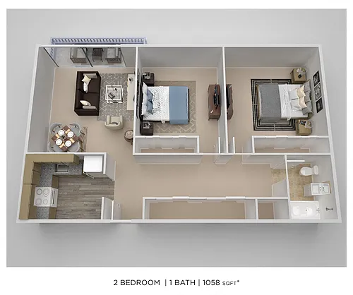 Floor plan Two Bedroom - 1,058 sqft