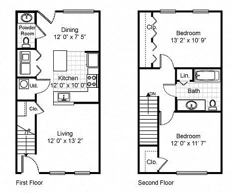 Floor plan 2 Bedroom Townhouse