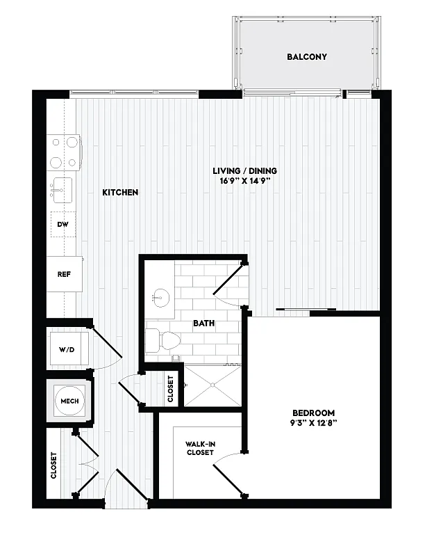 Floor plan 1 Bed/1 Bath-AO3