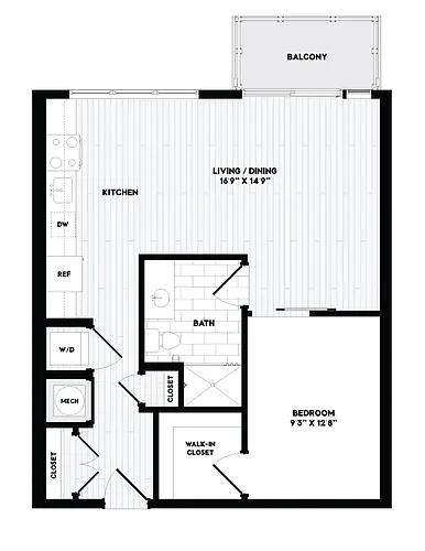 Floor plan 1 Bed/1 Bath-AO3