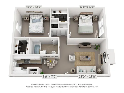 Floor plan 2 Bedroom, 1 Bath