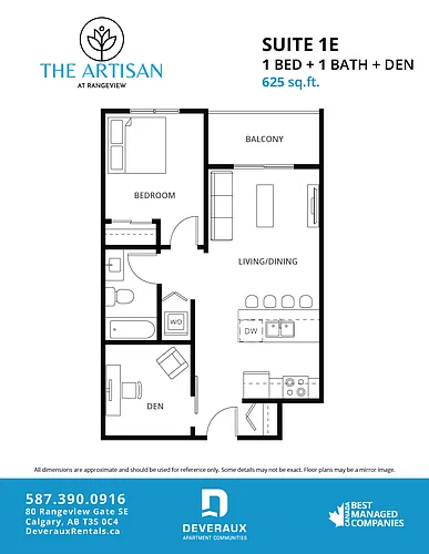 Floor plan 1 Bedroom, 1 Bathroom + Den