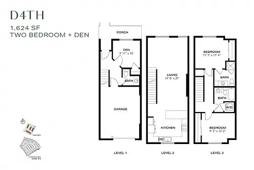 Floor plan Three Bedroom Townhome D4th