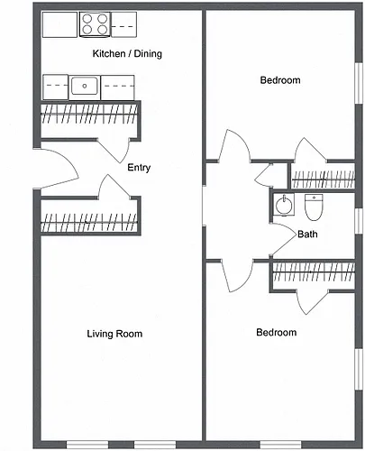 Floor plan Shaker 2 Bedroom 1 Bath A