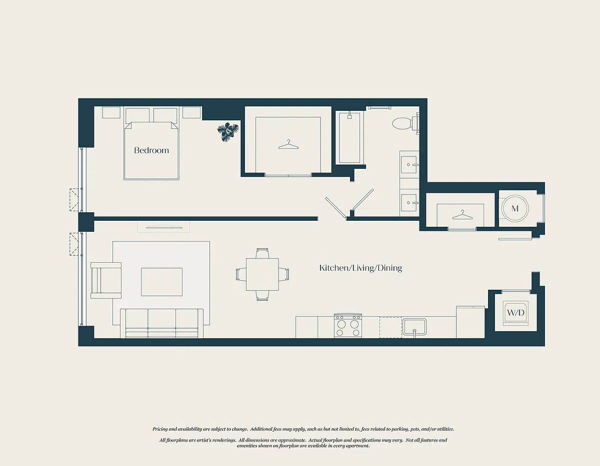Floor plan 1 Bed - 1 Bath | A02B