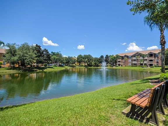 Community pond with benchs