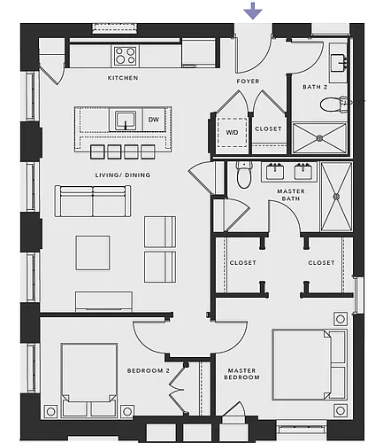 Floor plan 05 - floors 2-4 - 2b2b - NW Corner