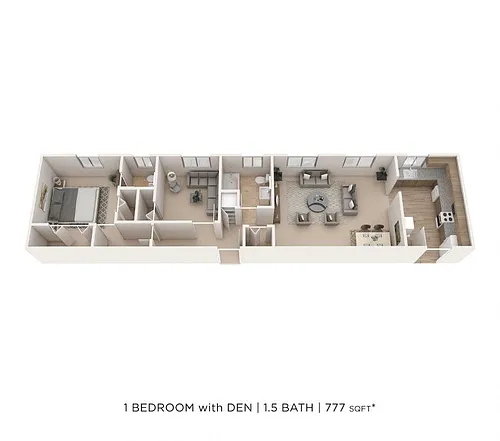 Floor plan One Bedroom 1.5 Bath- 777 sqft