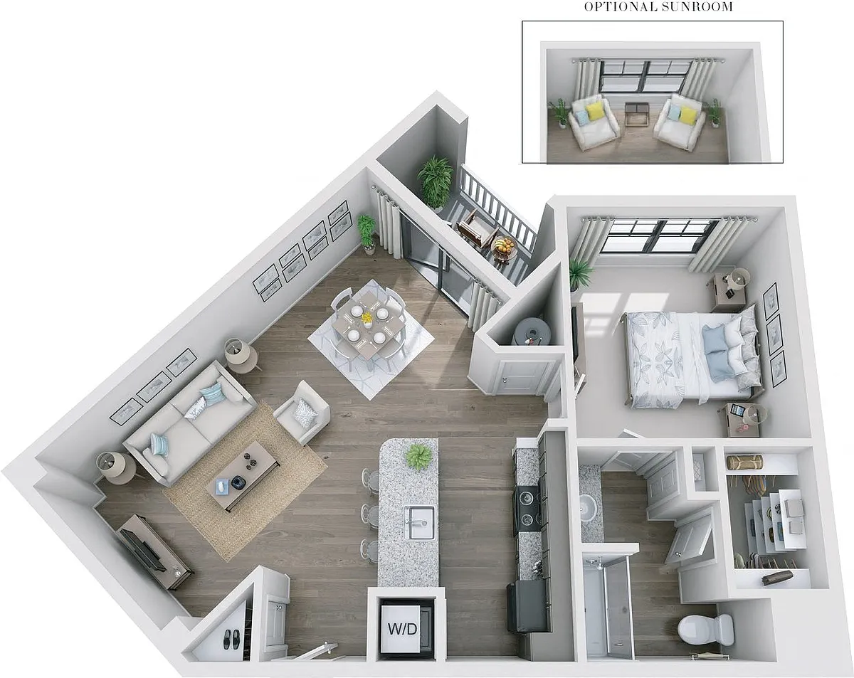 Floor plan 1BR 1BA (788 SF)