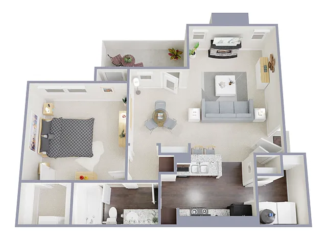 Floor plan 1 Bed, 1 Bath E (60% Income Restricted)