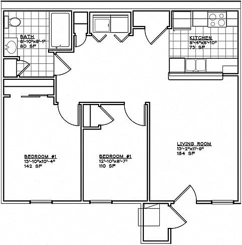 Floor plan 2 Bedroom Unit w/Den Midrise