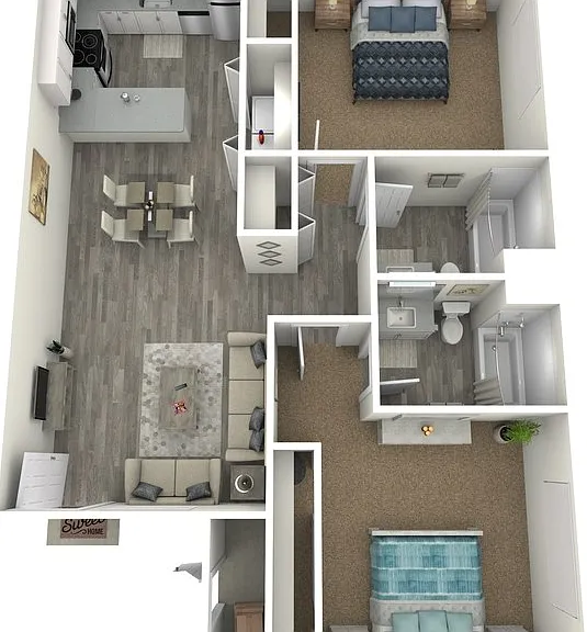 2 Bedroom 2 Bath Floorplan Diagram