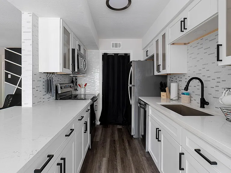 Fully stocked kitchen.