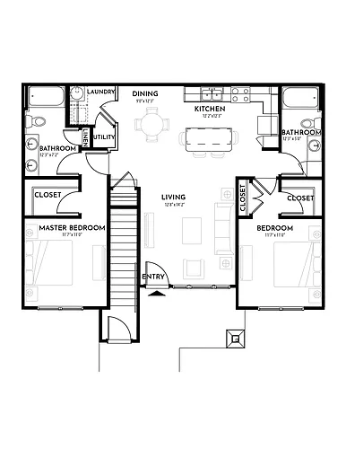 Floor plan 2BR 2BA (1088 SF)