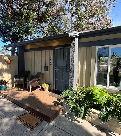 Front Porch, steps away to your own private driveway with two dedicated parking spots