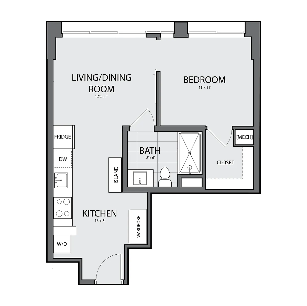 Floor plan 1 Bed/1 Bath-A-1A